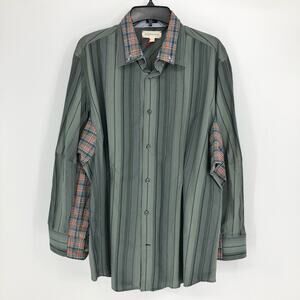 RENTRAYAGE Womens Upcycled Shirt XL Stripes Green Button Up Long Sleeve NWOT